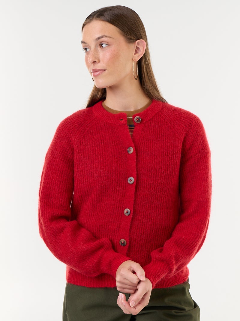 Gilet van mohair- en wolmix met knopen Rood - Kiabi