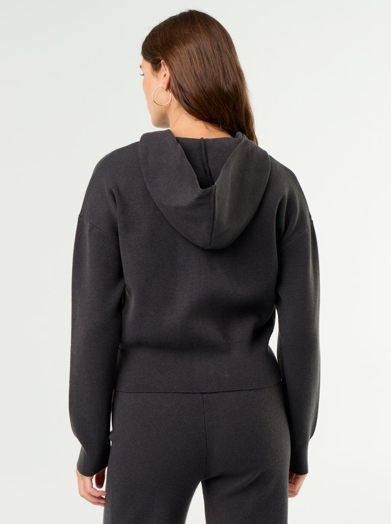 Gilet van ottomanstof met capuchon Zwart - Kiabi