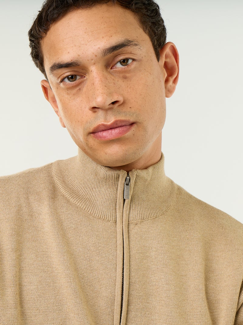 Gilet zippé à col montant Beige - Kiabi