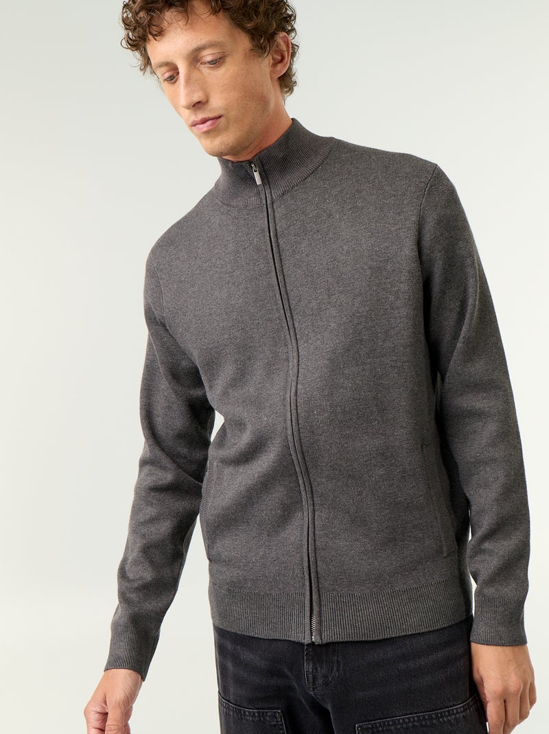 Gilet zippé à col montant Gris - Kiabi