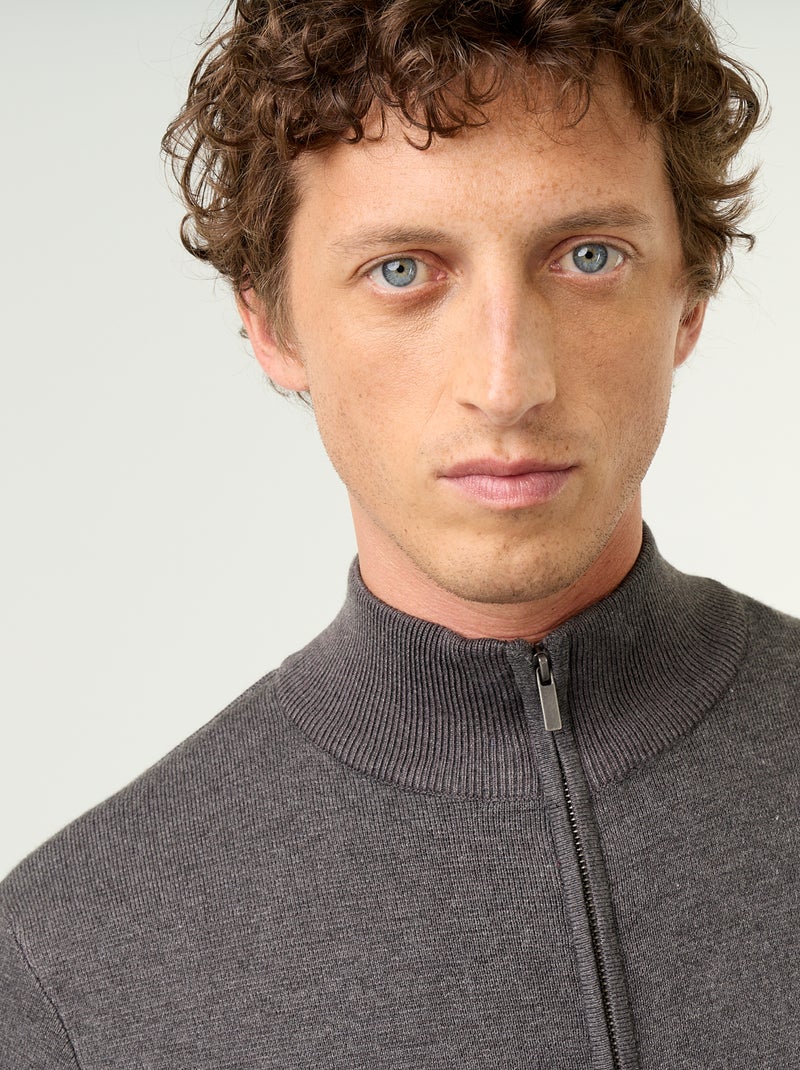 Gilet zippé à col montant Gris - Kiabi