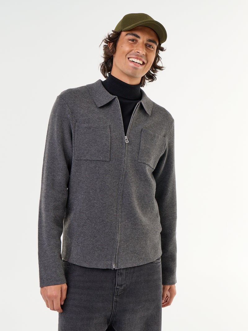 Gilet zippé avec col chemise Gris - Kiabi