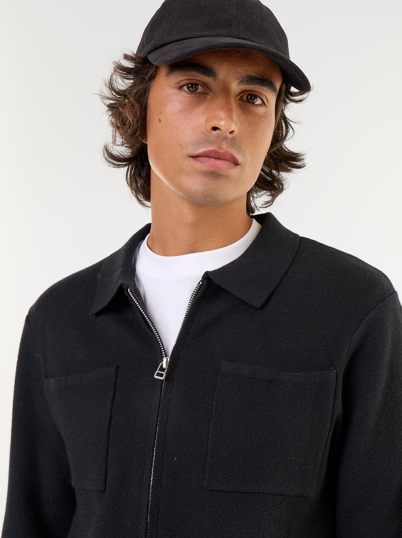 Gilet zippé avec col chemise Noir - Kiabi