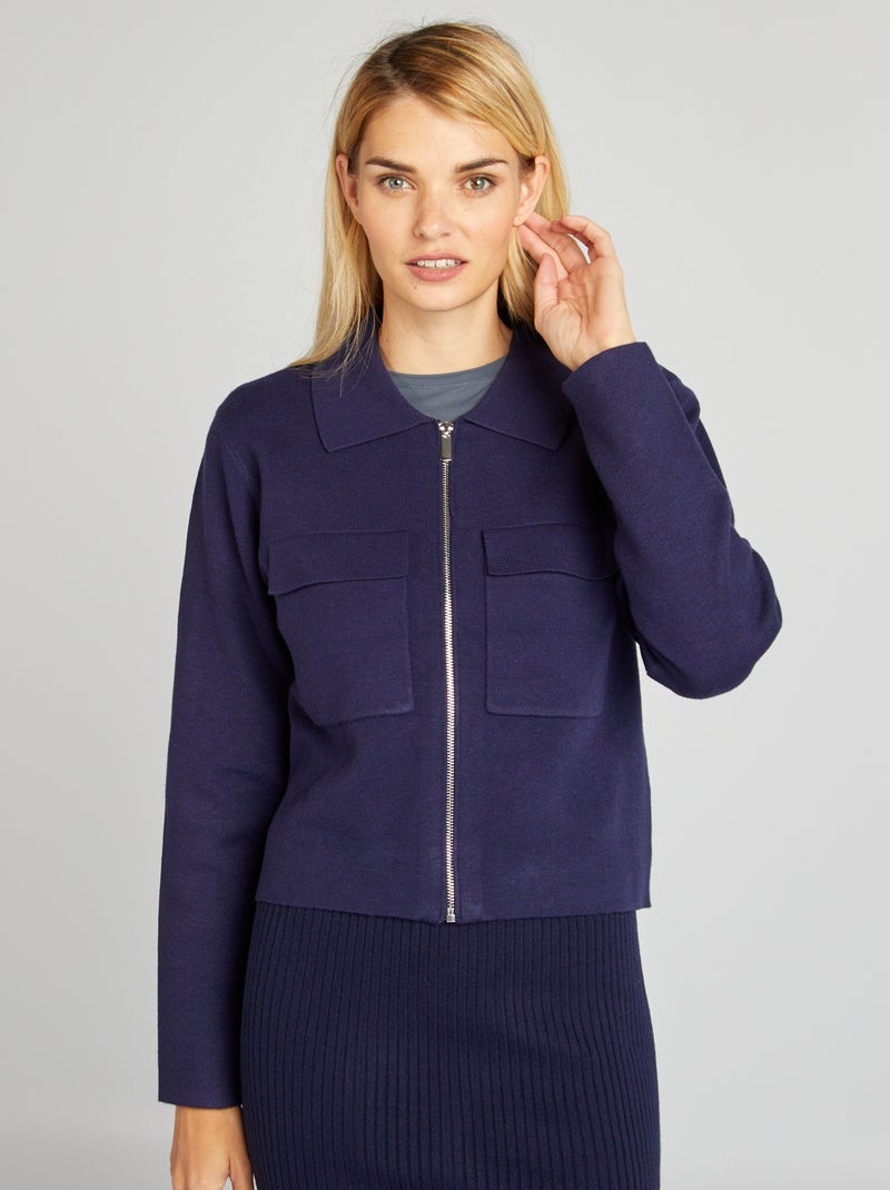 Gilet zippé avec col polo Bleu - Kiabi