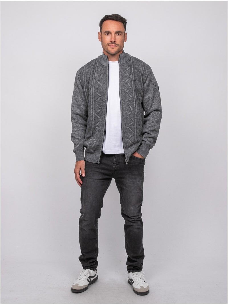 Gilet zippé col montant motif géométrique lideral Gris - Kiabi