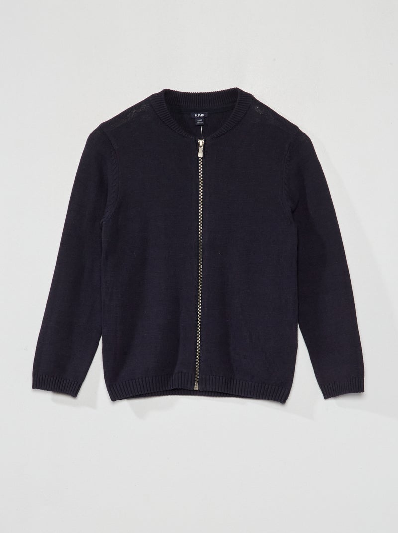 Gilet zippé en maille bleu marine - Kiabi
