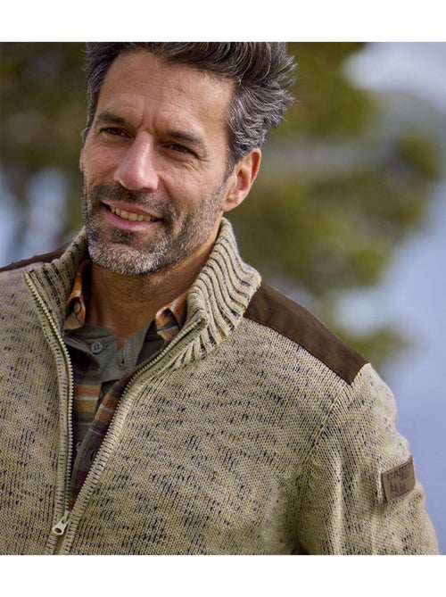 Gilet Zippé en Tricot Moucheté   - ATLAS FOR MEN - Kiabi