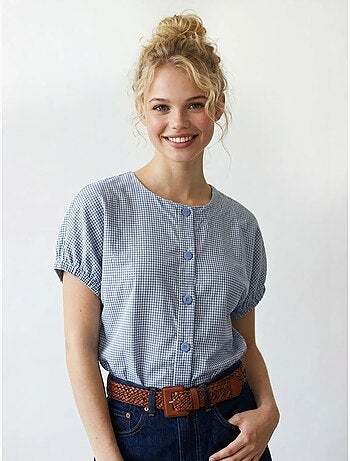 Gingham poplin overhemd met knoopsluiting mixray