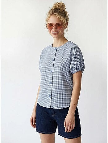Gingham poplin overhemd met knoopsluiting mixray