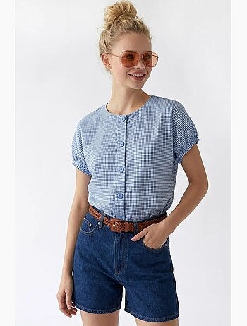 Gingham poplin overhemd met knoopsluiting mixray