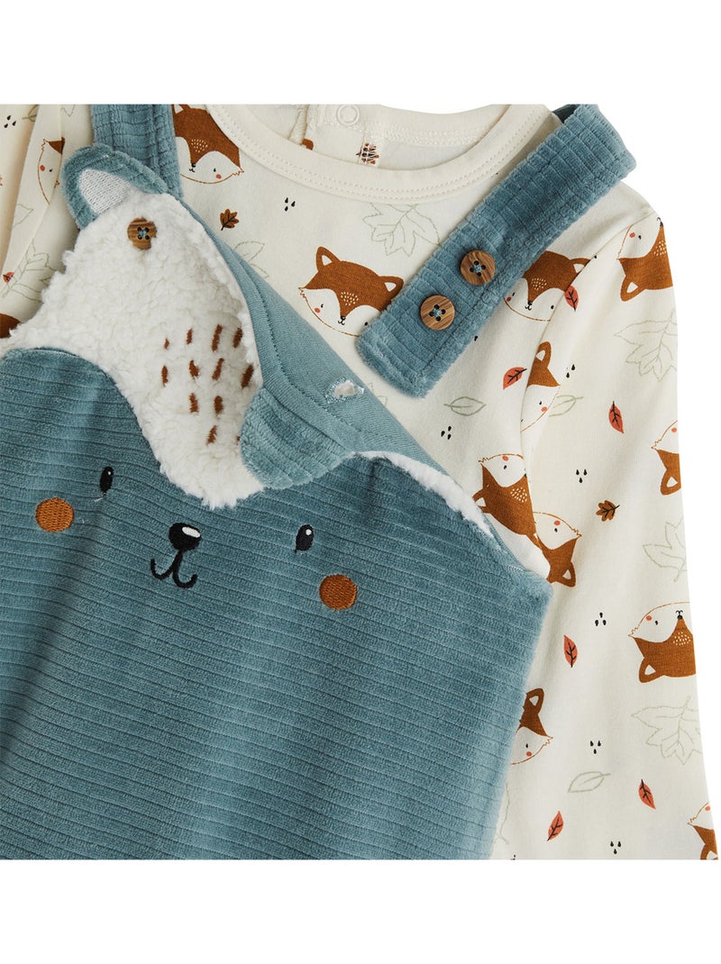 Ginkgo corduroy babyoveralls en t-shirt set Groen - Kiabi