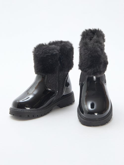 Glanzende laarsjes met pluche-effect - Kiabi