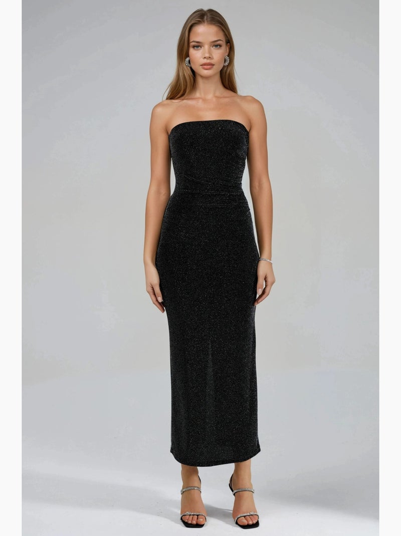 Glanzende strapless bodycon maxi-jurk busem Zwart - Kiabi