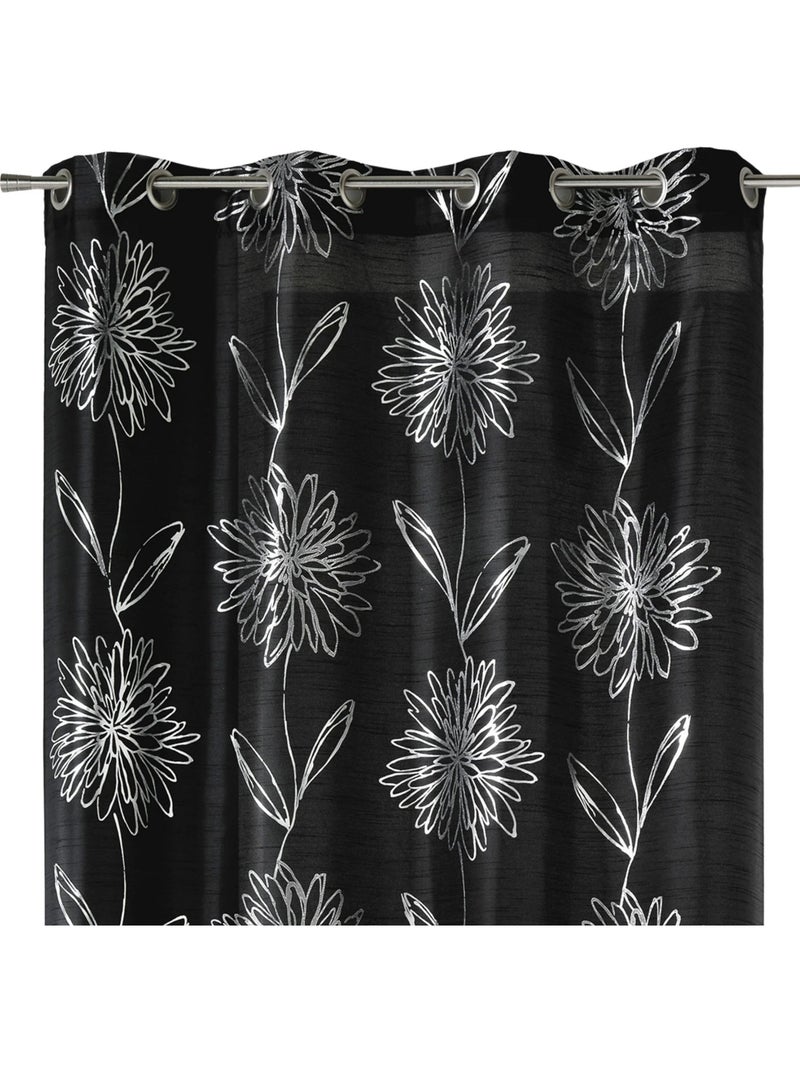 Gordijn met metallic bloemmotieven Zwart - Kiabi