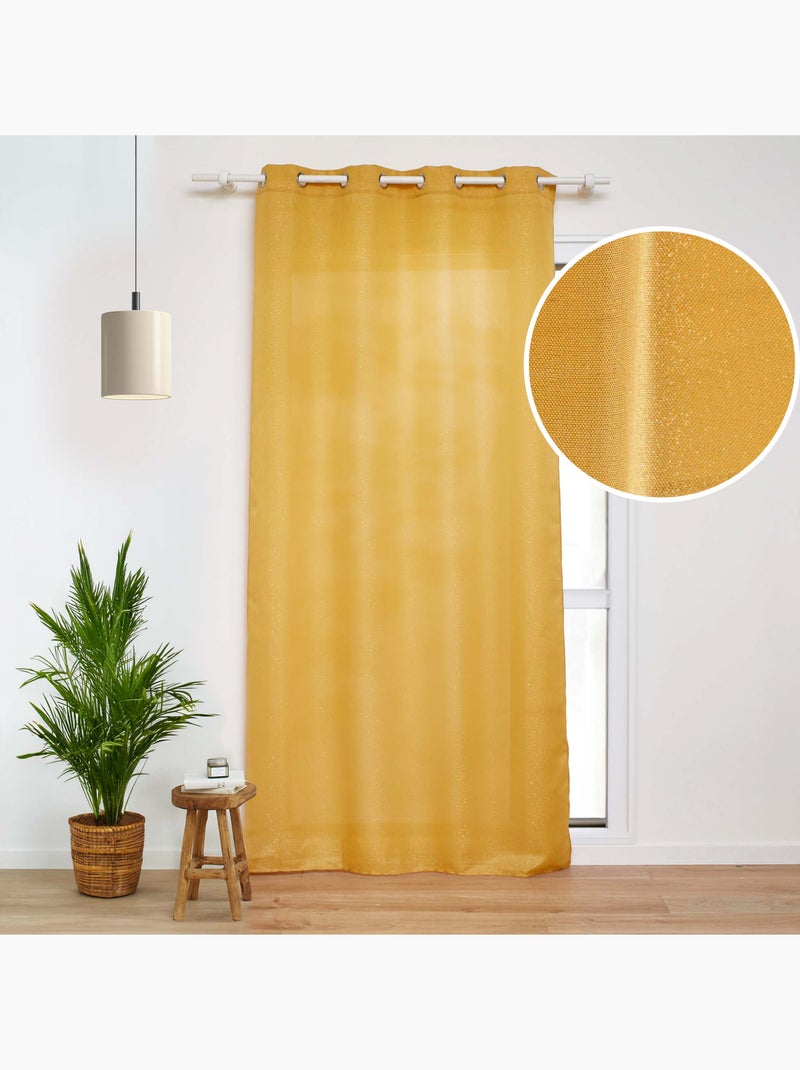 Gordijn met ringen effen polyester + metaaldraden zeline Geel - Kiabi