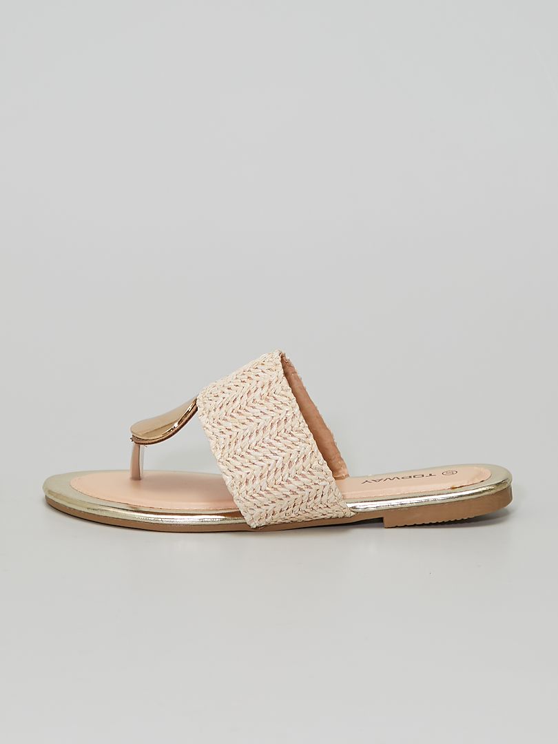 Goudkleurige, platte sandalen Beige - Kiabi