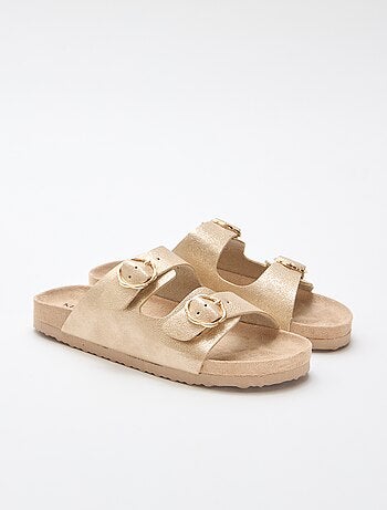 Goudkleurige sandalen met bloemen gesp
