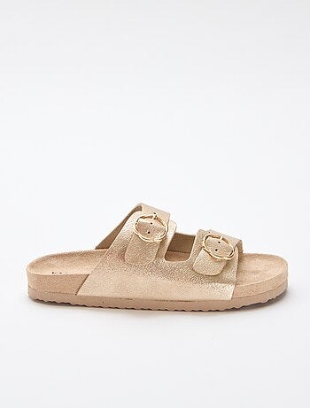 Goudkleurige sandalen met bloemen gesp