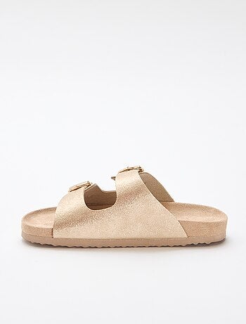Goudkleurige sandalen met bloemen gesp