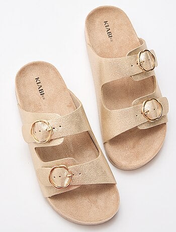 Goudkleurige sandalen met bloemen gesp