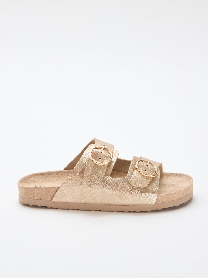 Goudkleurige sandalen met bloemen gesp Geel - Kiabi