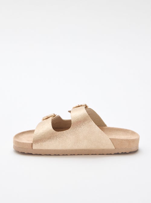 Goudkleurige sandalen met bloemen gesp - Kiabi