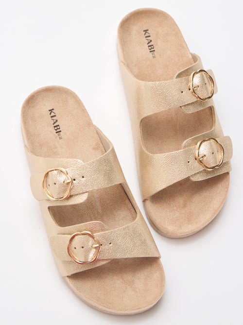 Goudkleurige sandalen met bloemen gesp - Kiabi