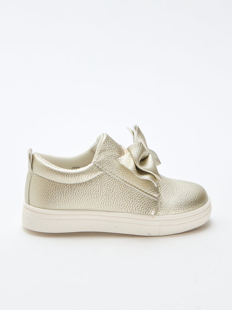 Goudkleurige slip-on schoenen / zonder veters met fantasie strikken Geel - Kiabi