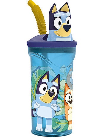Gourde BLUEY 360 ml avec paille intégrée et bouchon violet 3D BLUEY