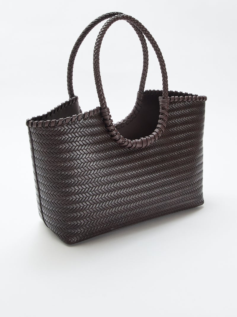 Grand sac tressé de forme rectangulaire Marron - Kiabi