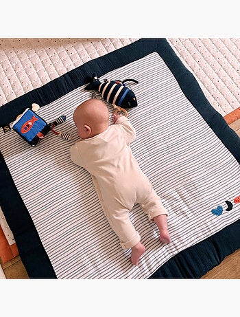 Grand tapis de jeu en double gaze de coton marinière - sauthon