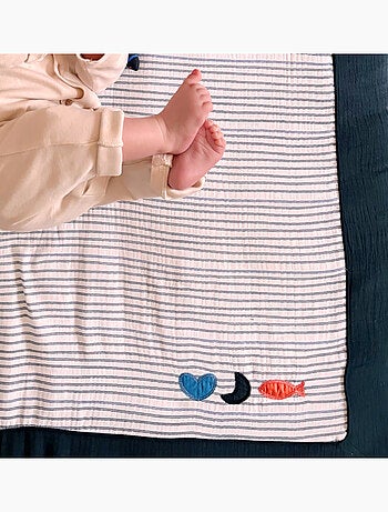 Grand tapis de jeu en double gaze de coton marinière - sauthon