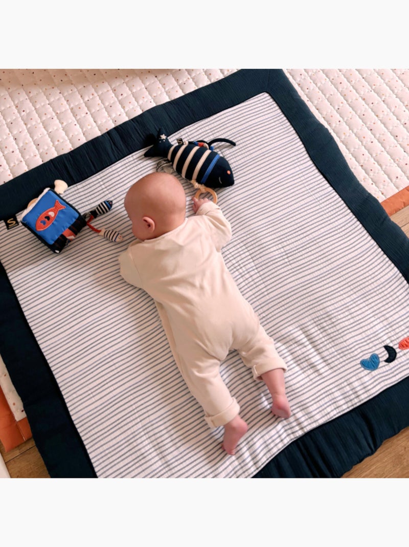 Grand tapis de jeu en double gaze de coton marinière - sauthon Bleu Blanc - Kiabi