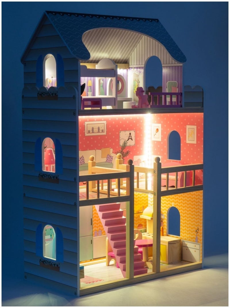 Grande maison de poupées bois 3 étages avec led mamabrum N/A - Kiabi