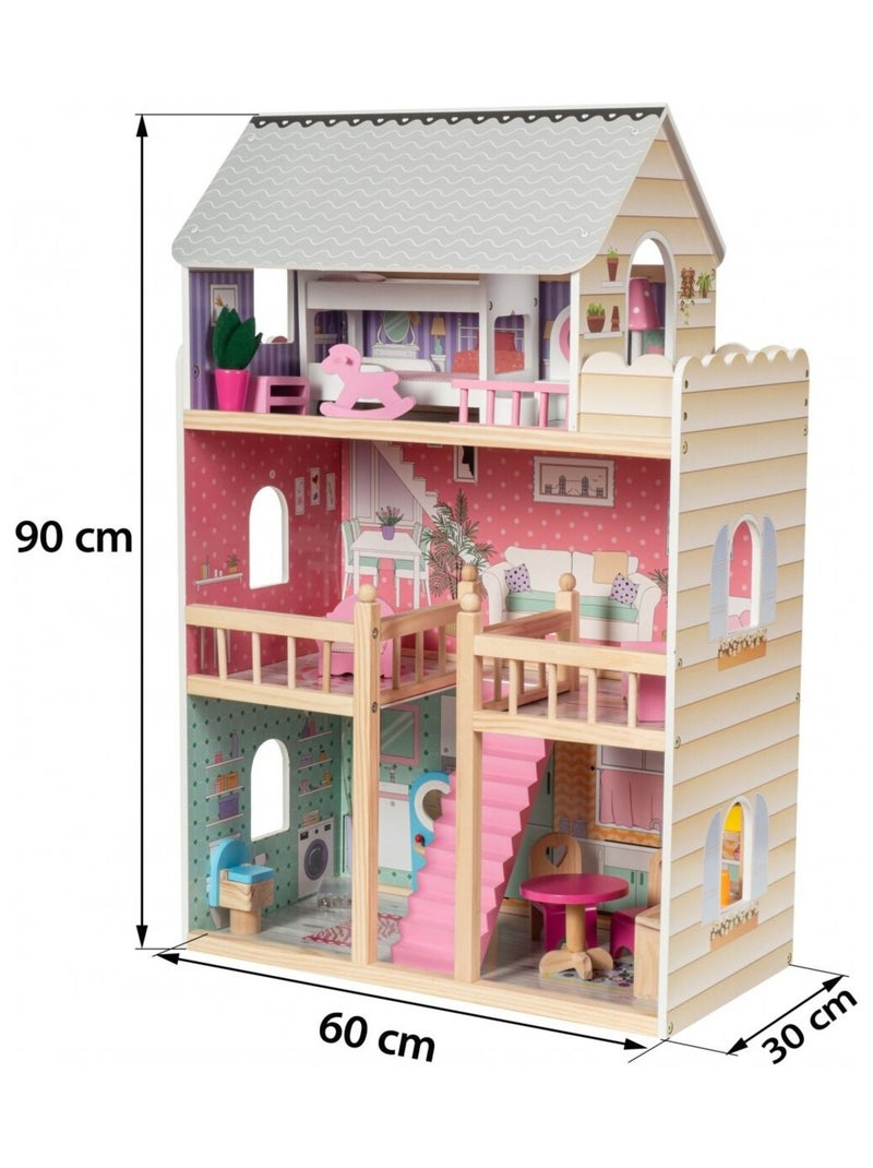 Grande maison de poupées bois 3 étages avec led mamabrum N/A - Kiabi