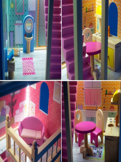 Grande maison de poupées bois 3 étages avec led mamabrum - Kiabi