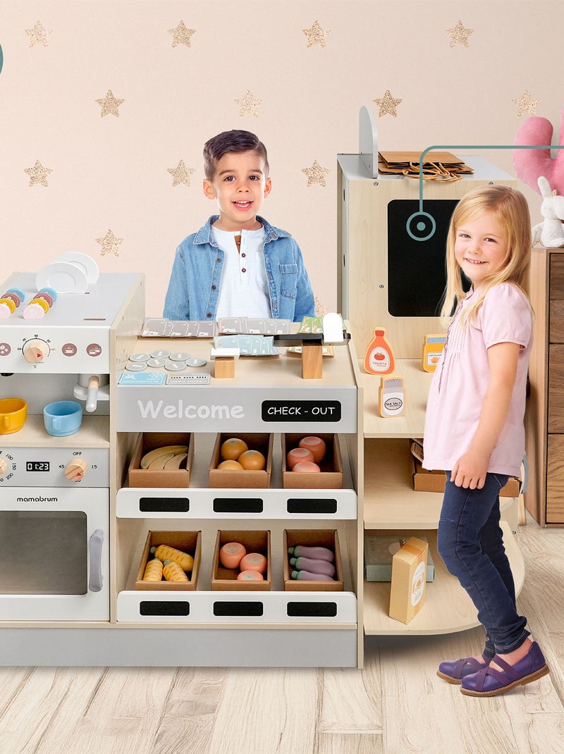 Grande marchande enfant bois avec fast food - corner shop + machine à café N/A - Kiabi
