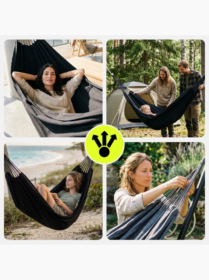 Graue boho-gartenhängematte 200 × 150 cm mit transporttasche Grijs - Kiabi