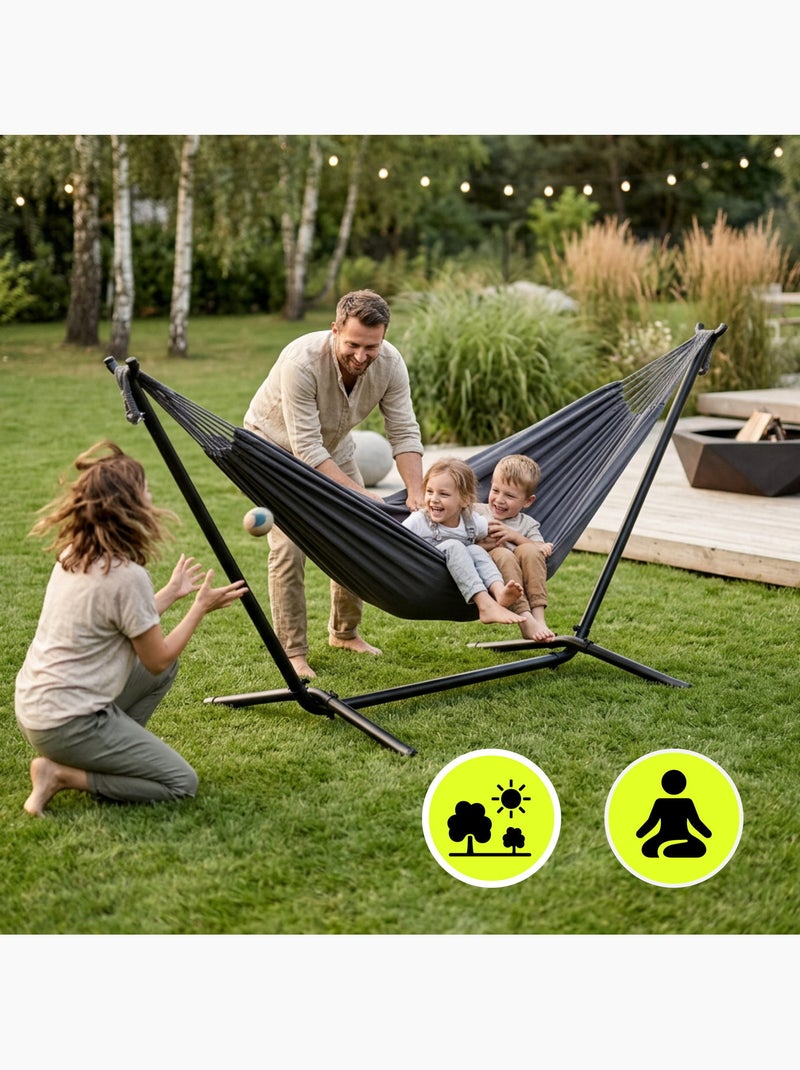 Graue boho-gartenhängematte 200 × 150 cm mit transporttasche Grijs - Kiabi