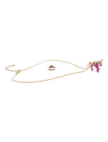 Great pretenders | set collier et bague licorne rose pailletée