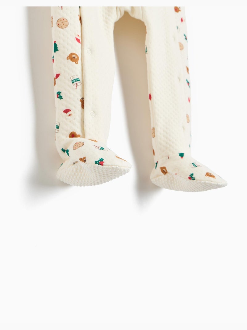 Grenouillère de noël en maille interlock, mo fashion Beige - Kiabi
