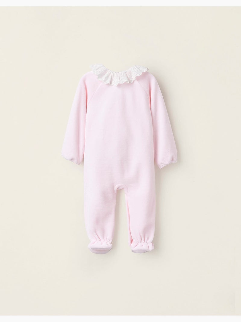 Grenouillère en Velours avec Nœud et Broderie Anglaise Rose - Kiabi