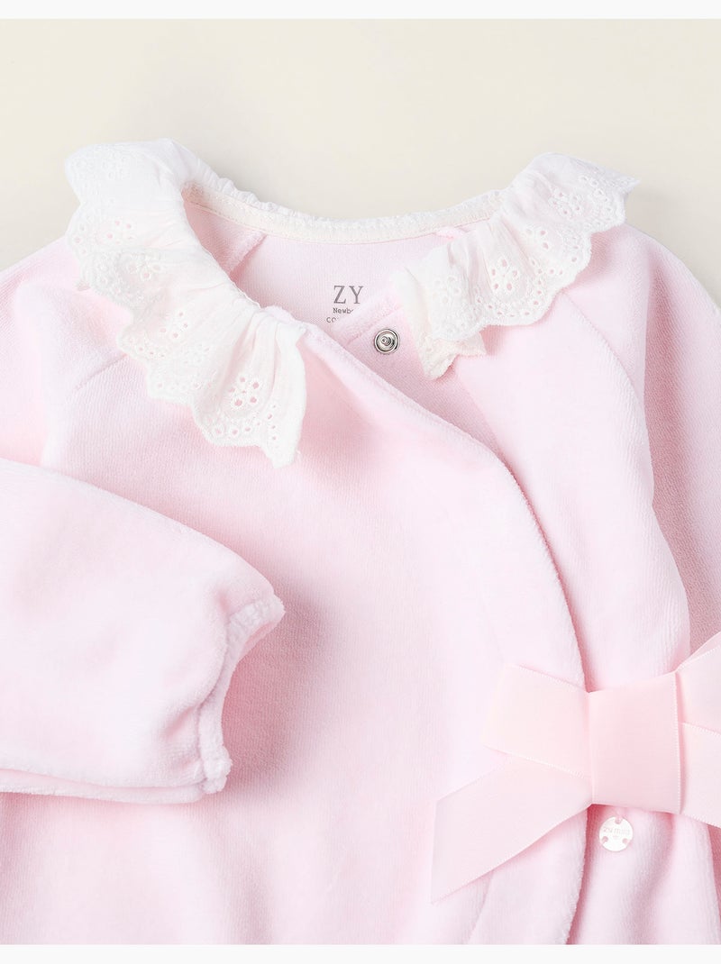 Grenouillère en Velours avec Nœud et Broderie Anglaise Rose - Kiabi