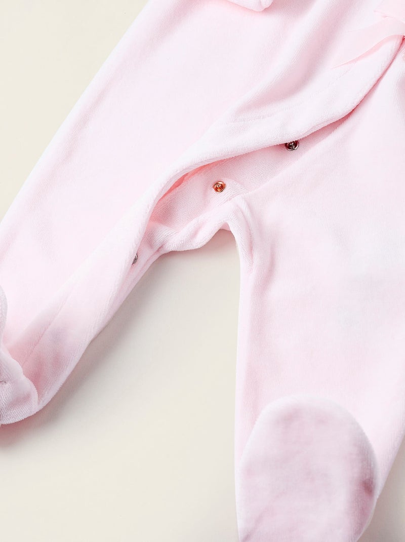 Grenouillère en Velours avec Nœud et Broderie Anglaise Rose - Kiabi