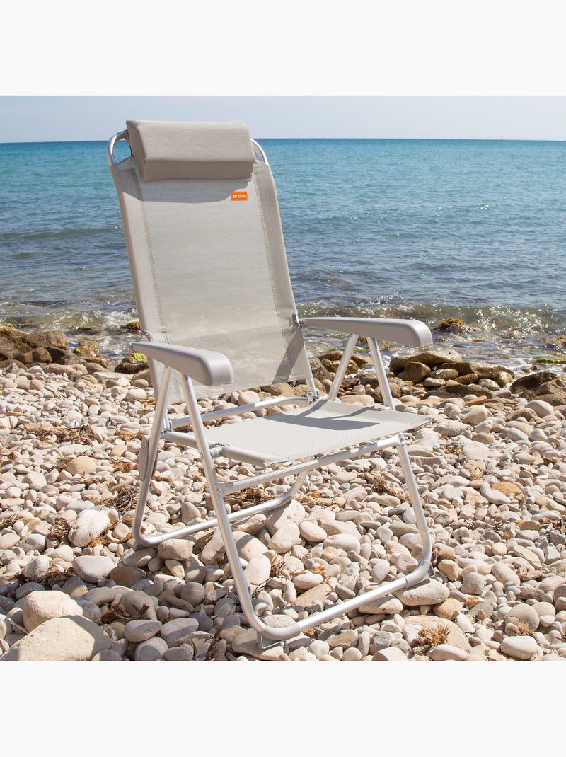 Grijze, verstelbare, anti-kantelbare opklapbare campingstoel met kussen aktive Grijs - Kiabi