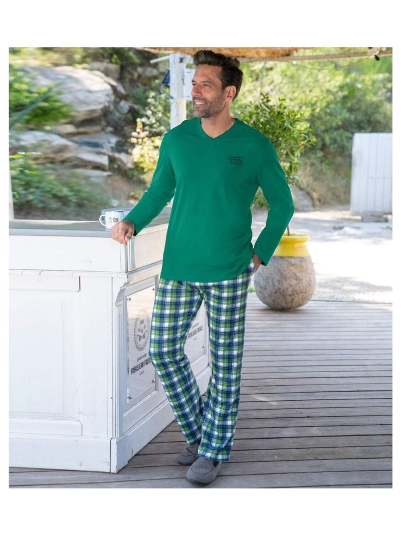 Groen geruite pyjama van katoen - ATLAS FOR MEN Groen - Kiabi