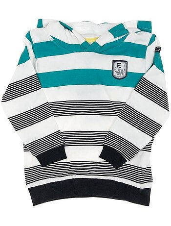 Groen-wit gestreepte jongens hoodie met rits eom epouli