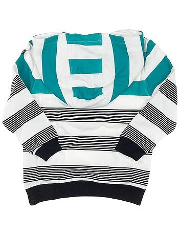 Groen-wit gestreepte jongens hoodie met rits eom epouli