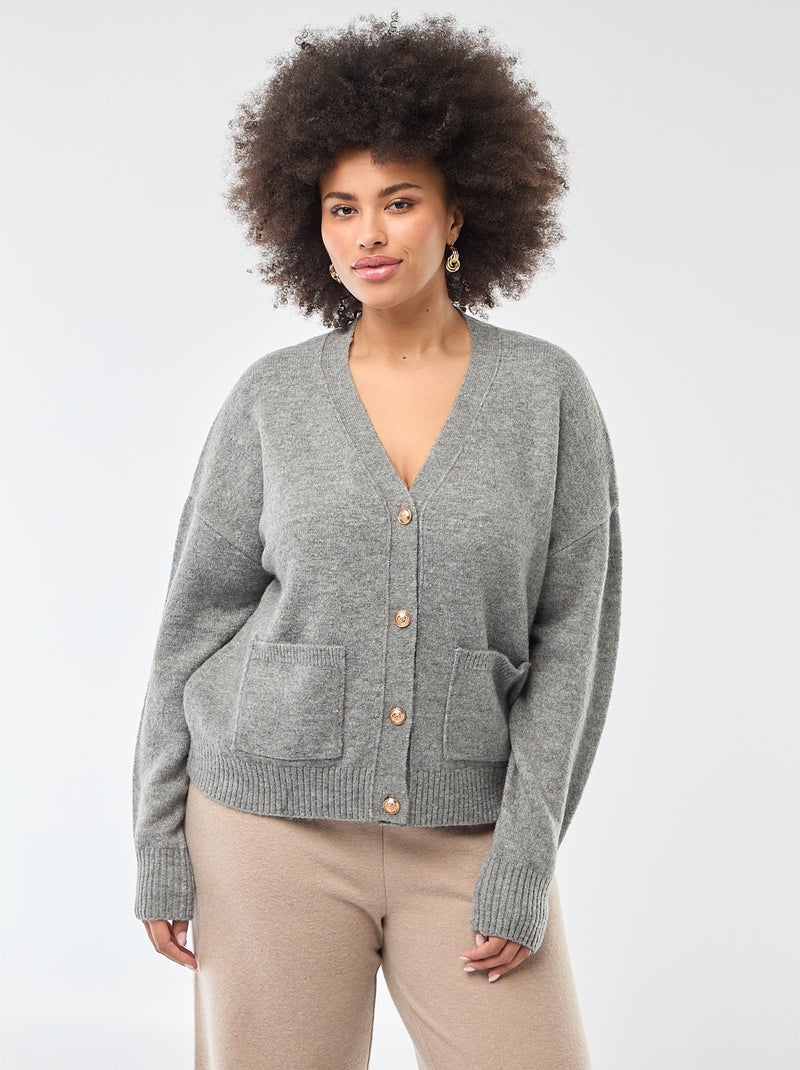 Grofgebreid vest Grijs - Kiabi
