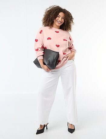 Grofgebreide trui met hartjesmotief